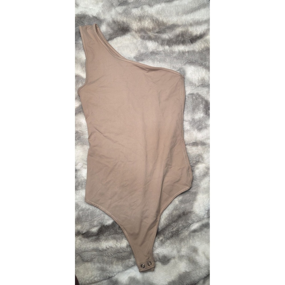 Abercrombie & Fitch Soft A&F One Shoulder Bodysuit‎ Tan Small Thong Snap Closure